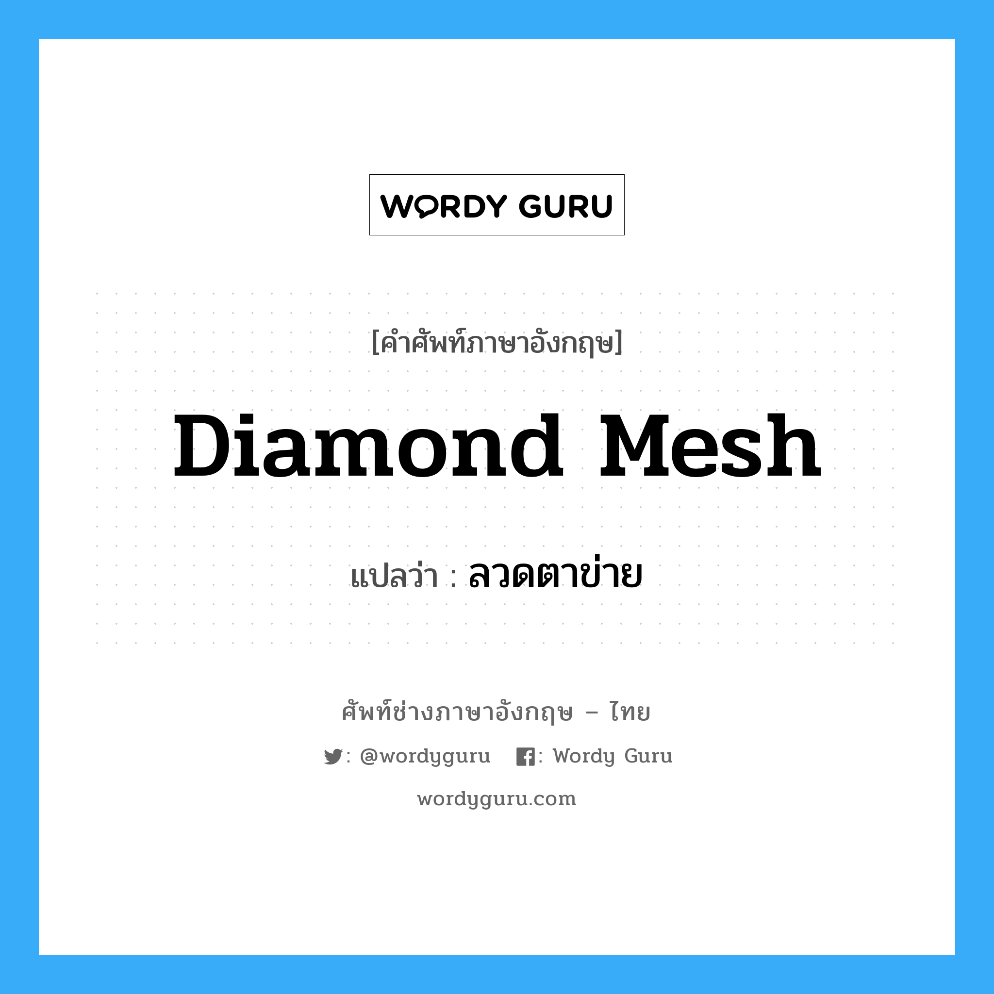 diamond mesh แปลว่า?, คำศัพท์ช่างภาษาอังกฤษ - ไทย diamond mesh คำศัพท์ภาษาอังกฤษ diamond mesh แปลว่า ลวดตาข่าย