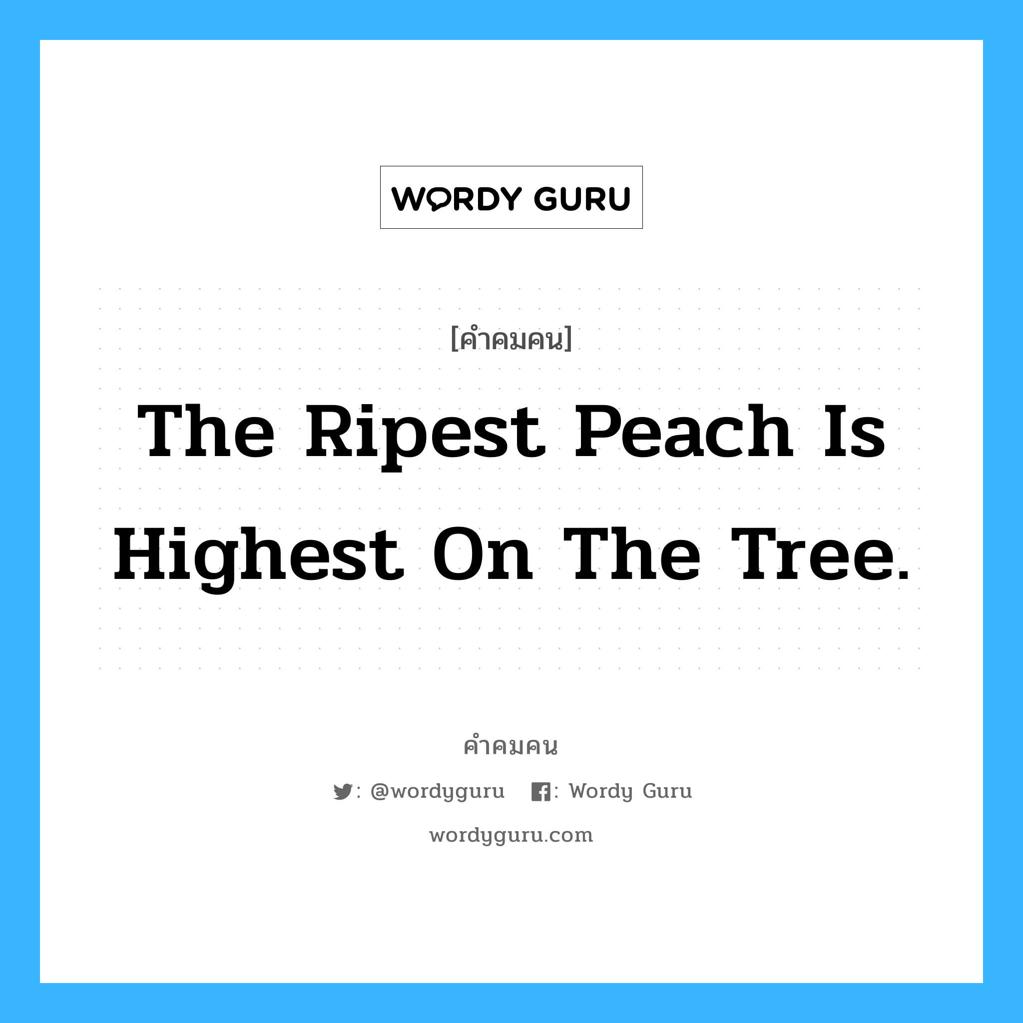 The ripest peach is highest on the tree. อยู่ในกลุ่มประเภท James Whitcomb Riley, คำคมคน The ripest peach is highest on the tree. ลูกพีชที่สมบูรณ์ที่สุดอยู่สูงที่สุดบนต้น James Whitcomb Riley หมวด James Whitcomb Riley