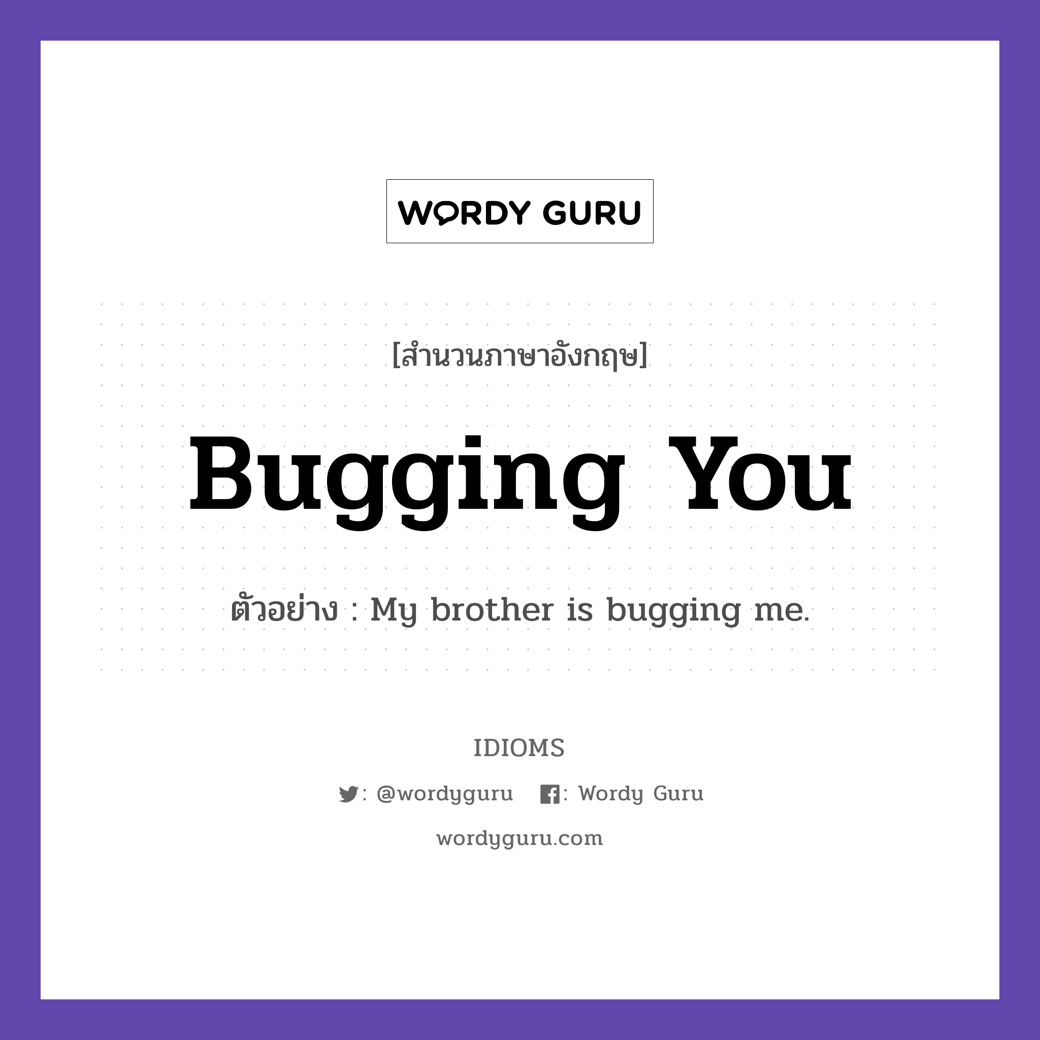 Bugging You แปลว่า?, สำนวนภาษาอังกฤษ Bugging You ตัวอย่าง My brother is bugging me.