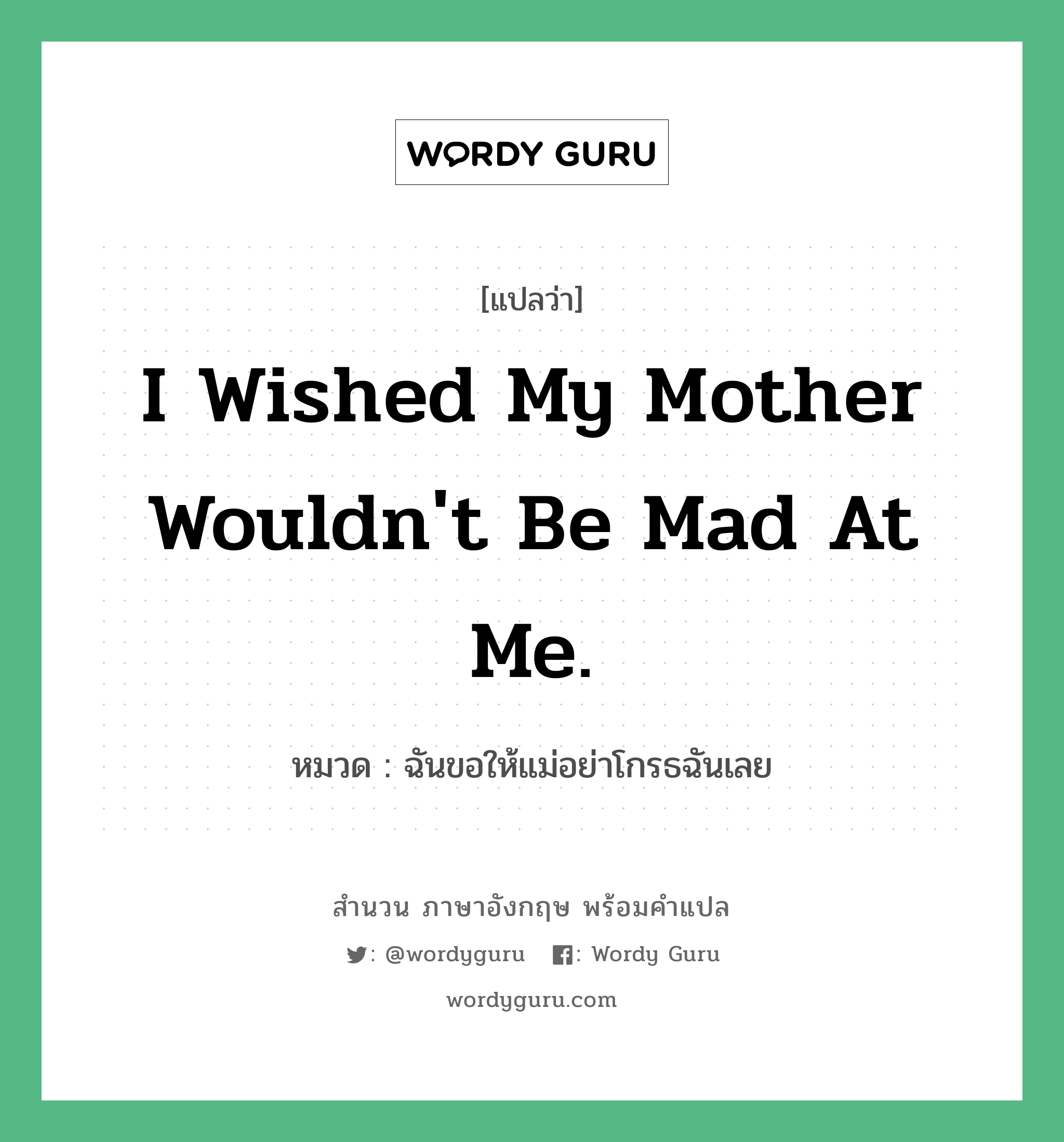 I wished my mother wouldn't be mad at me. แปลว่า?, สำนวนภาษาอังกฤษ I wished my mother wouldn't be mad at me. หมวด ฉันขอให้แม่อย่าโกรธฉันเลย