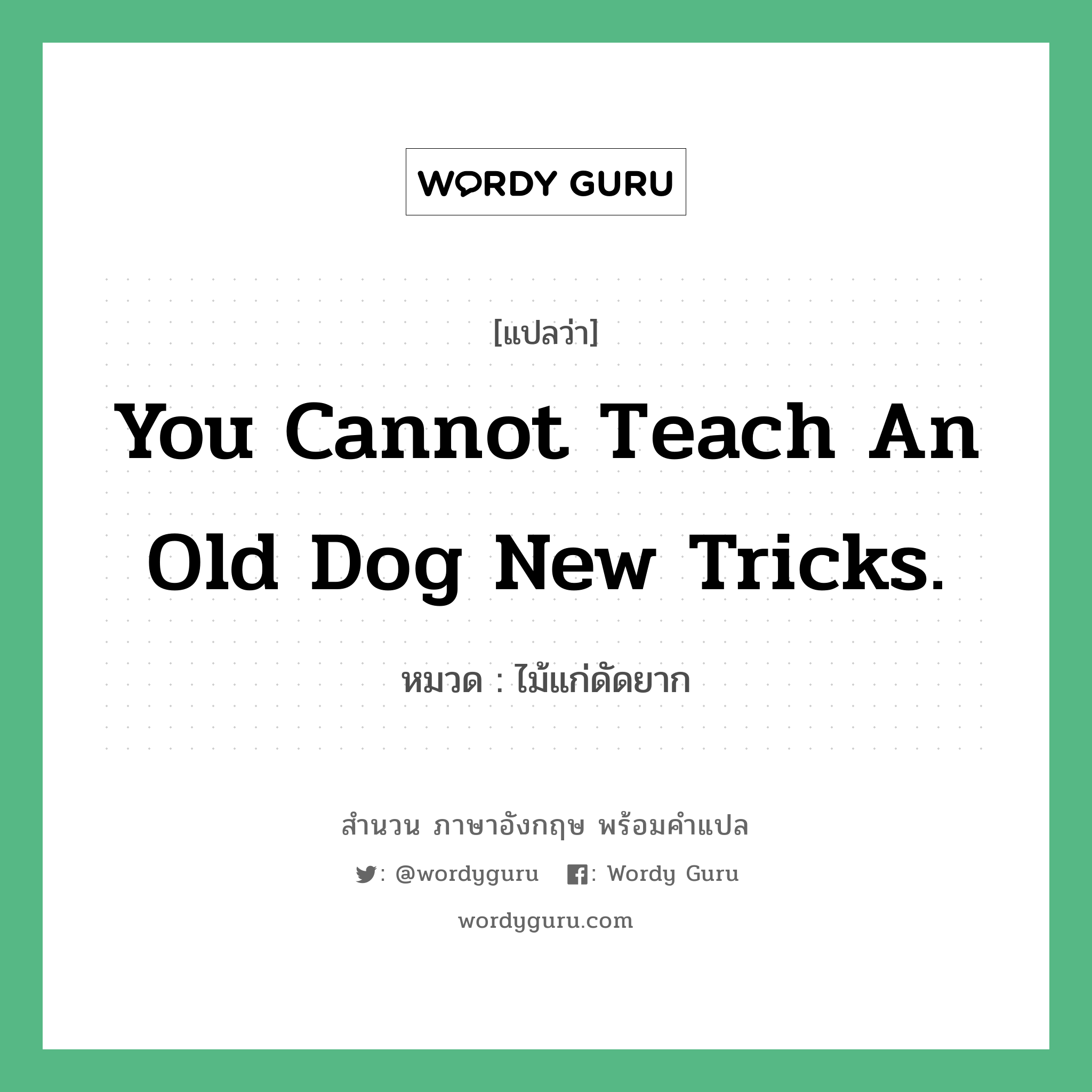 You cannot teach an old dog new tricks. แปลว่า?, สำนวนภาษาอังกฤษ You cannot teach an old dog new tricks. หมวด ไม้แก่ดัดยาก คำสุภาษิต ภาษาอังกฤษ หมวด คำสุภาษิต ภาษาอังกฤษ