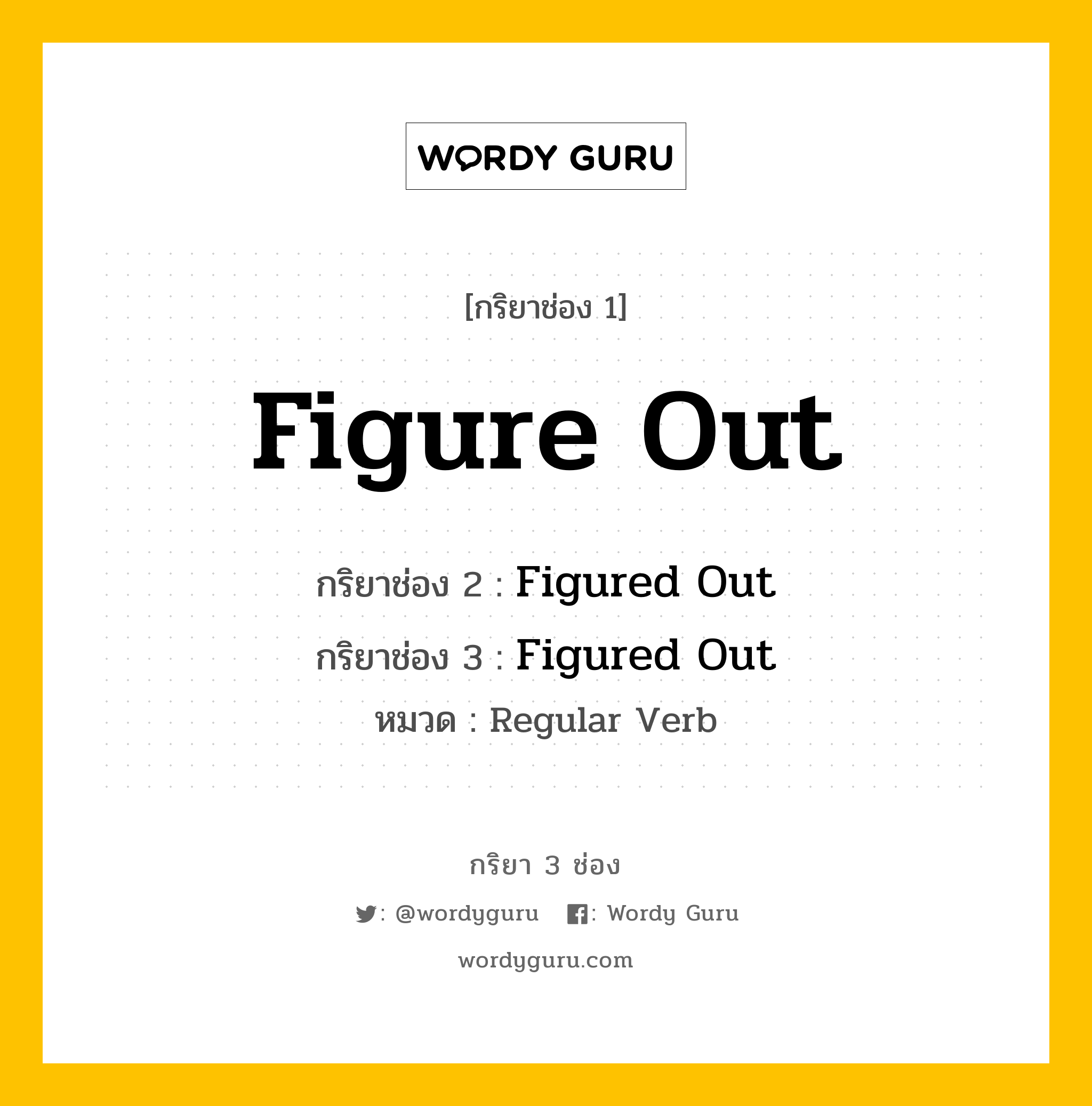 กริยา 3 ช่อง ของ Figure Out คืออะไร? มาดูคำอ่าน คำแปลกันเลย, กริยาช่อง 1 Figure Out กริยาช่อง 2 Figured Out กริยาช่อง 3 Figured Out หมวด Regular Verb หมวด Regular Verb