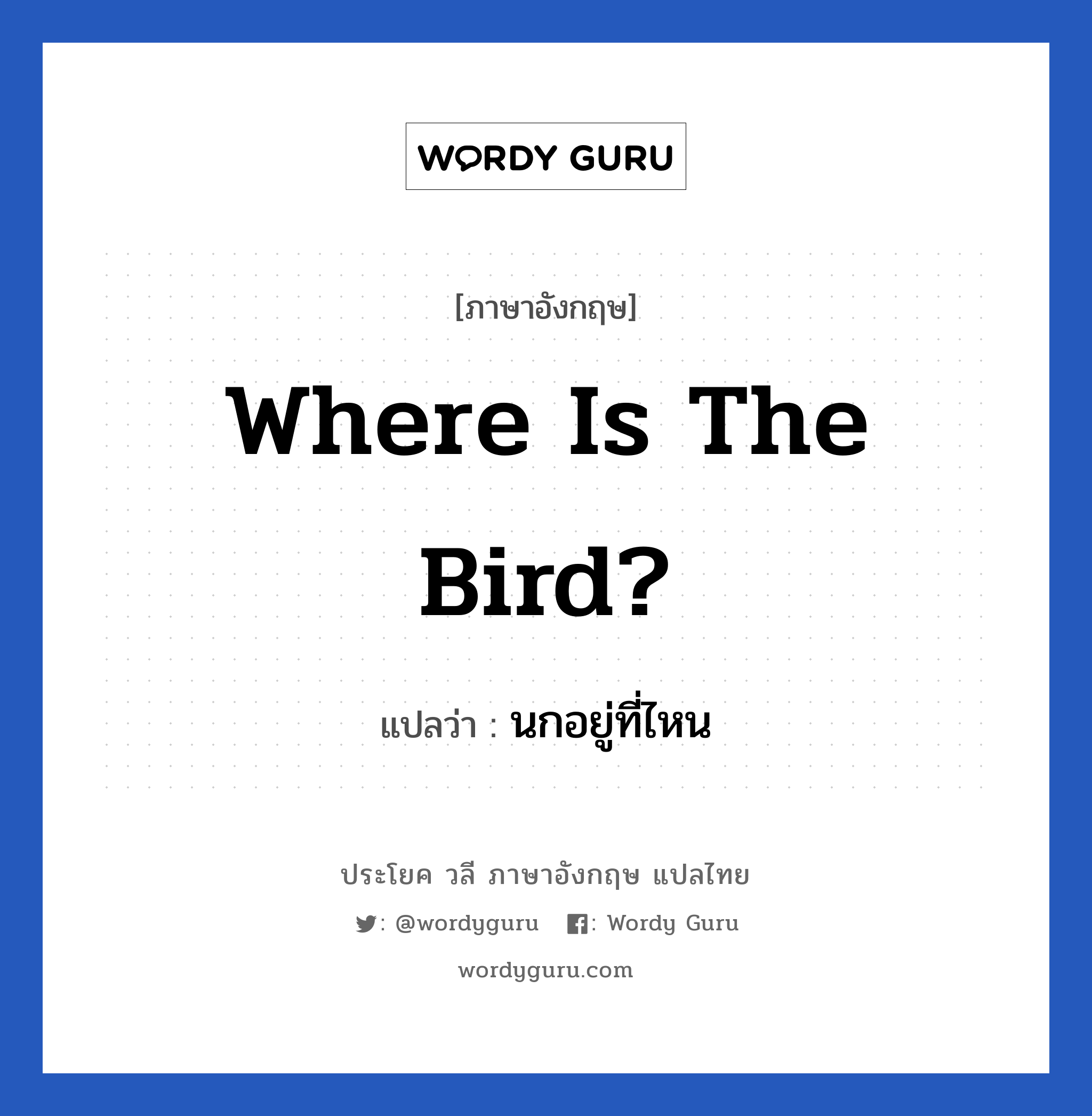 นกอยู่ที่ไหน ภาษาอังกฤษ?, วลีภาษาอังกฤษ นกอยู่ที่ไหน แปลว่า Where is the bird?