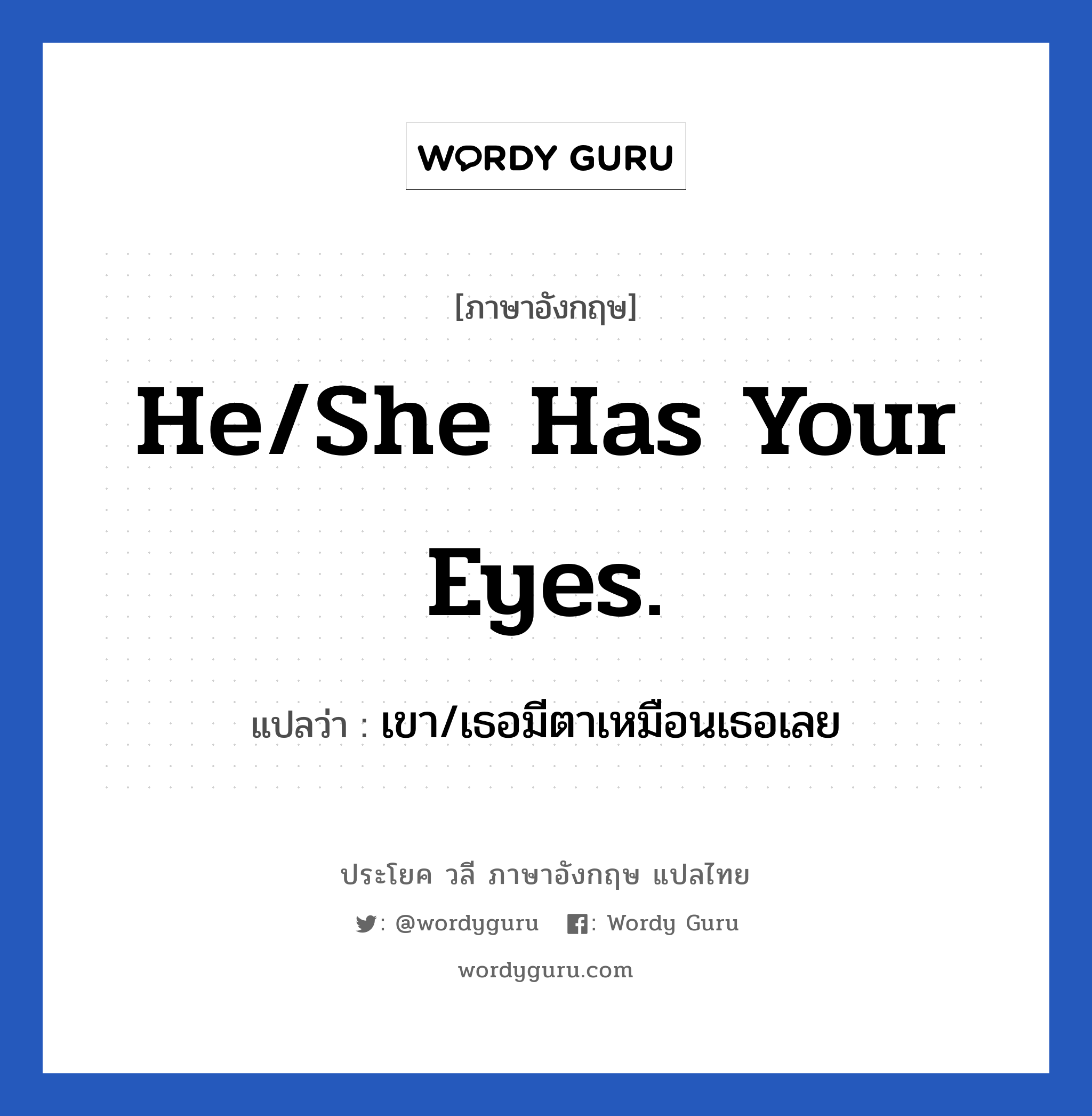 He/She has your eyes. แปลว่า?, วลีภาษาอังกฤษ He/She has your eyes. แปลว่า เขา/เธอมีตาเหมือนเธอเลย