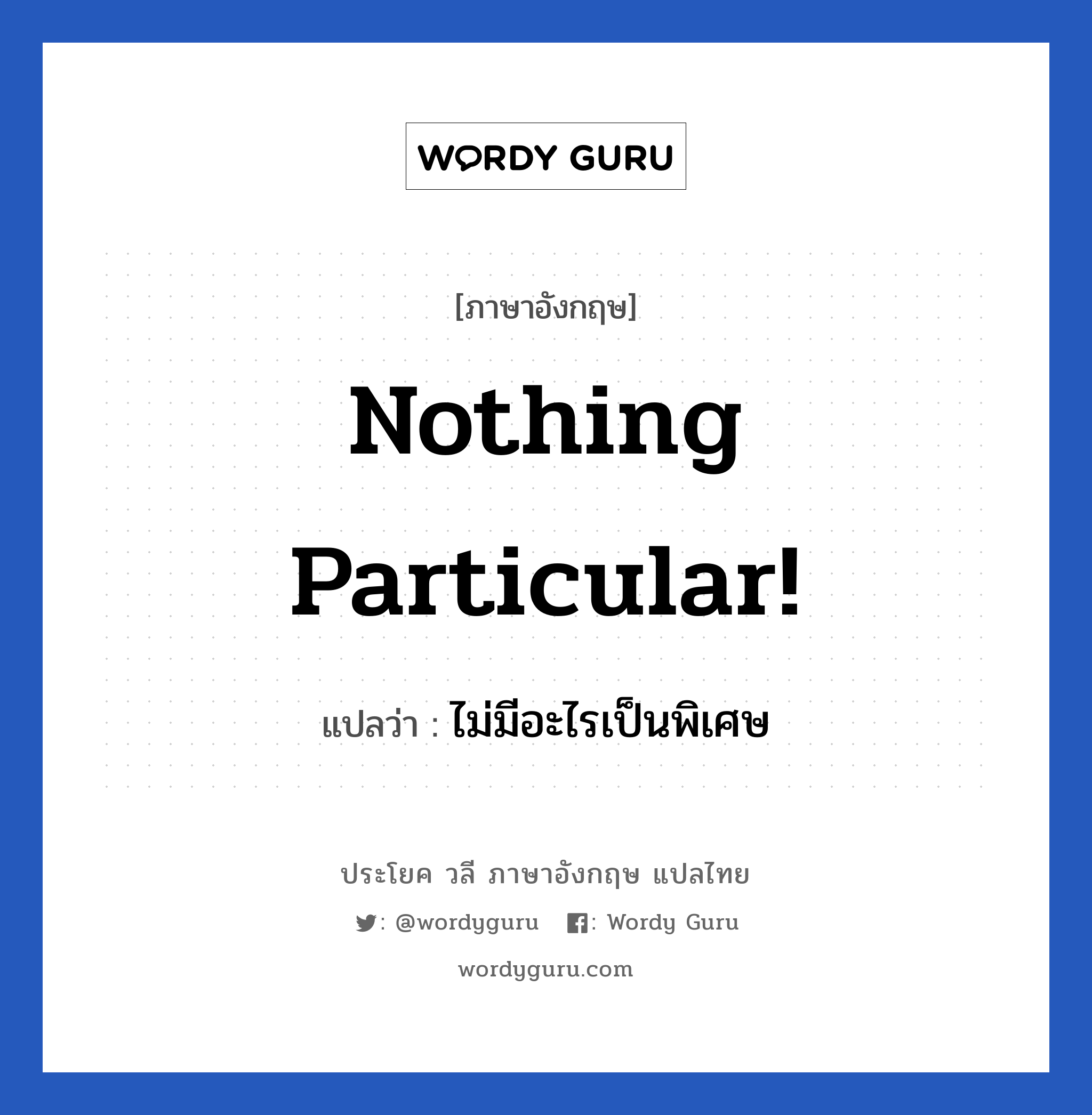Nothing particular! แปลว่า?, วลีภาษาอังกฤษ Nothing particular! แปลว่า ไม่มีอะไรเป็นพิเศษ