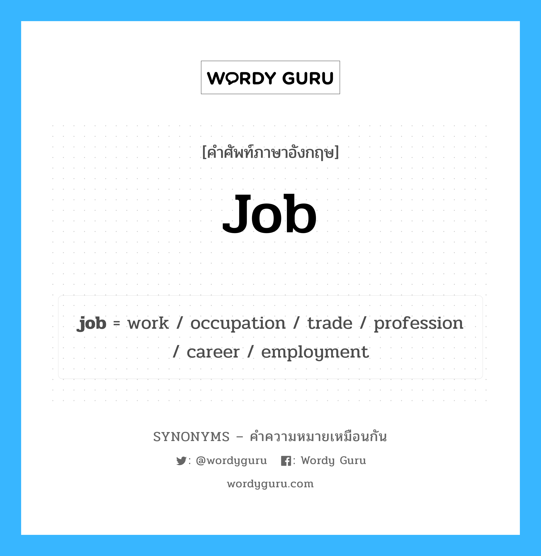 job เป็นหนึ่งใน work และมีคำอื่น ๆ อีกดังนี้, คำศัพท์ภาษาอังกฤษ job ความหมายคล้ายกันกับ work แปลว่า ทำงาน หมวด work