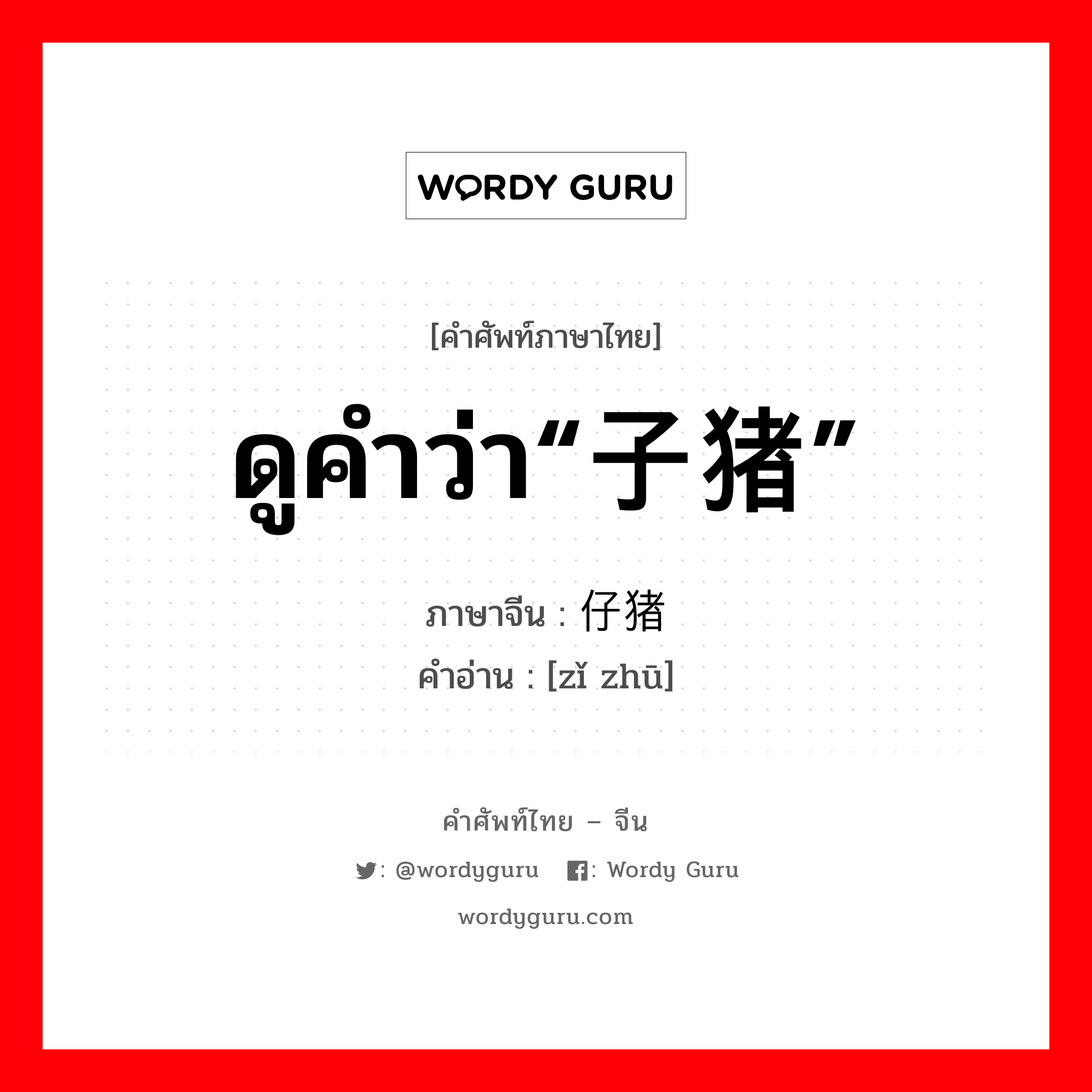 ดูคำว่า“子猪” ภาษาจีนคืออะไร, คำศัพท์ภาษาไทย - จีน ดูคำว่า“子猪” ภาษาจีน 仔猪 คำอ่าน [zǐ zhū]