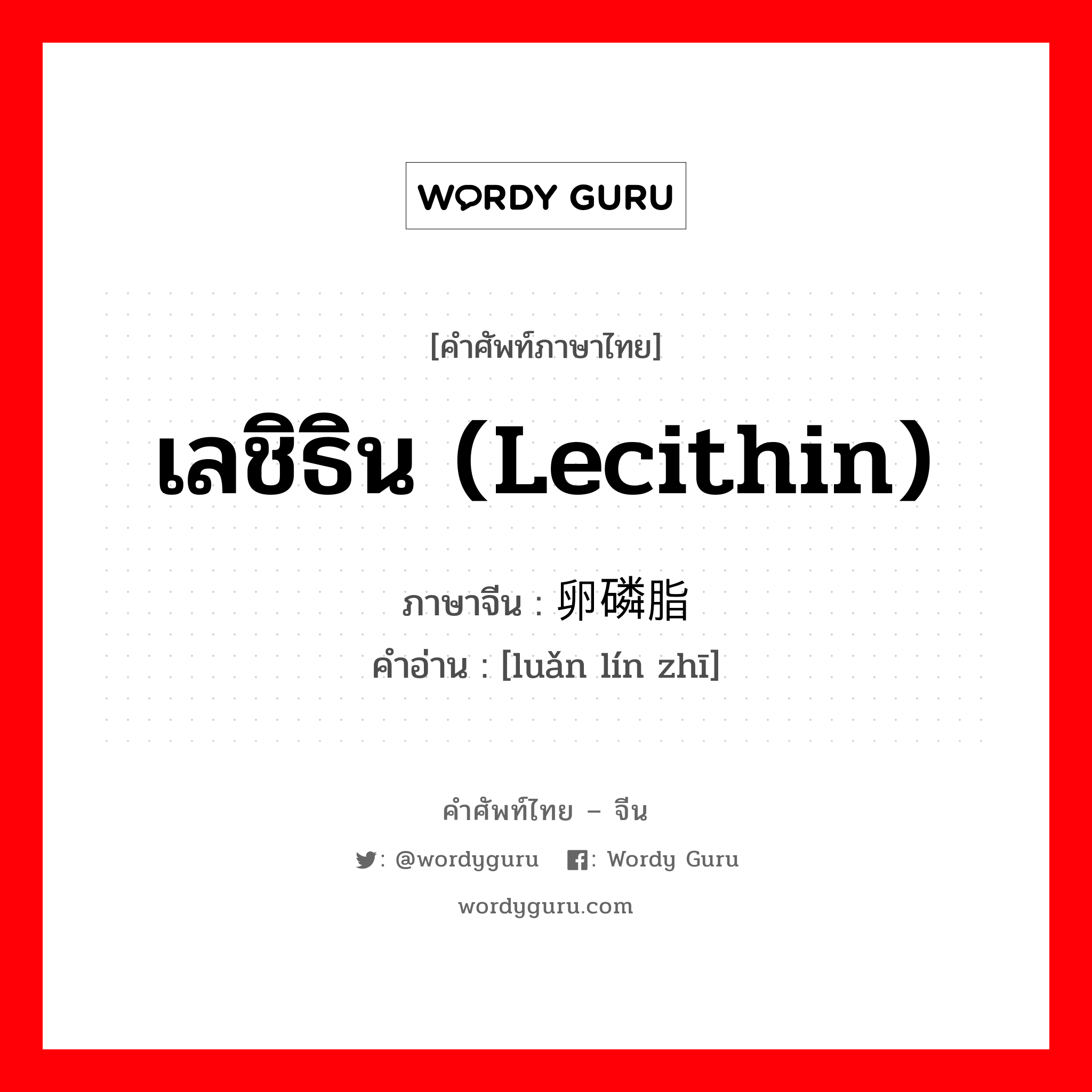 เลชิธิน (lecithin) ภาษาจีนคืออะไร, คำศัพท์ภาษาไทย - จีน เลชิธิน (lecithin) ภาษาจีน 卵磷脂 คำอ่าน [luǎn lín zhī]