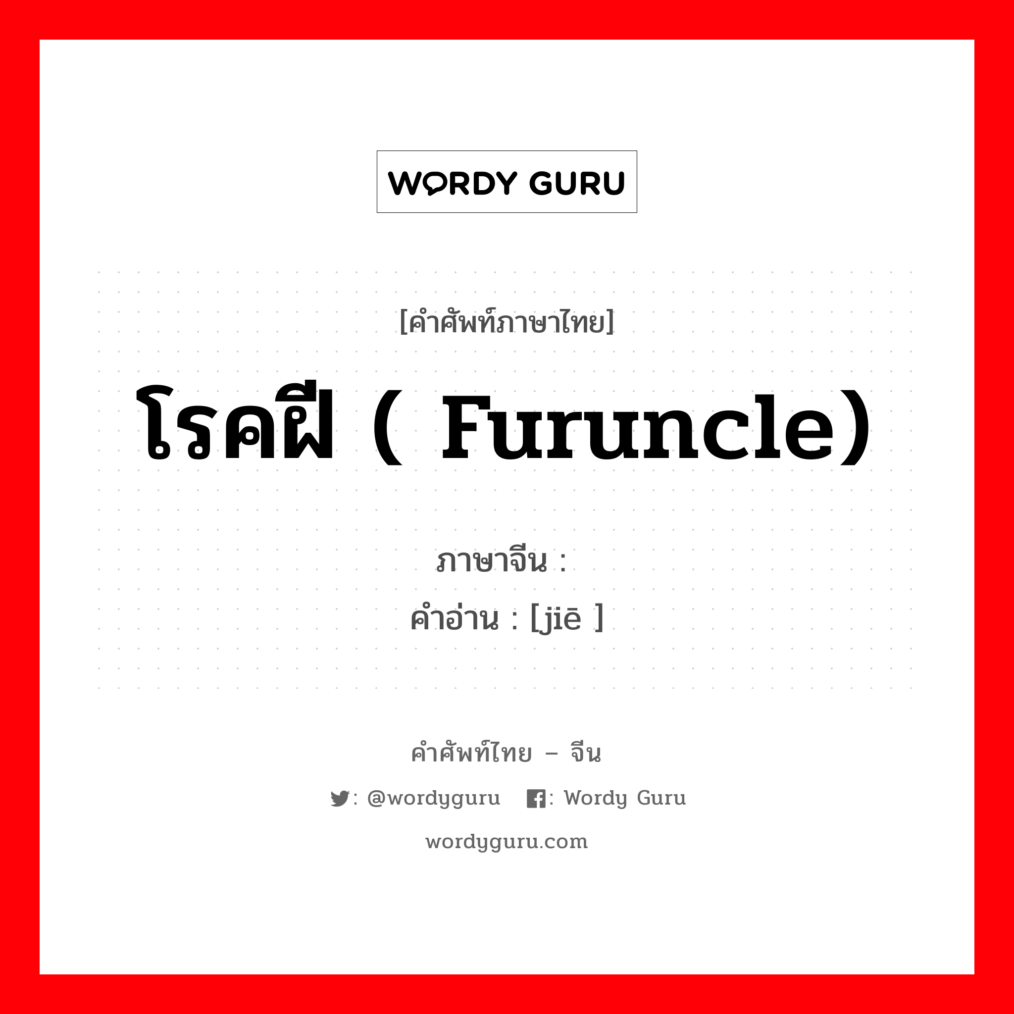 โรคฝี ( furuncle) ภาษาจีนคืออะไร, คำศัพท์ภาษาไทย - จีน โรคฝี ( furuncle) ภาษาจีน 疖 คำอ่าน [jiē ]