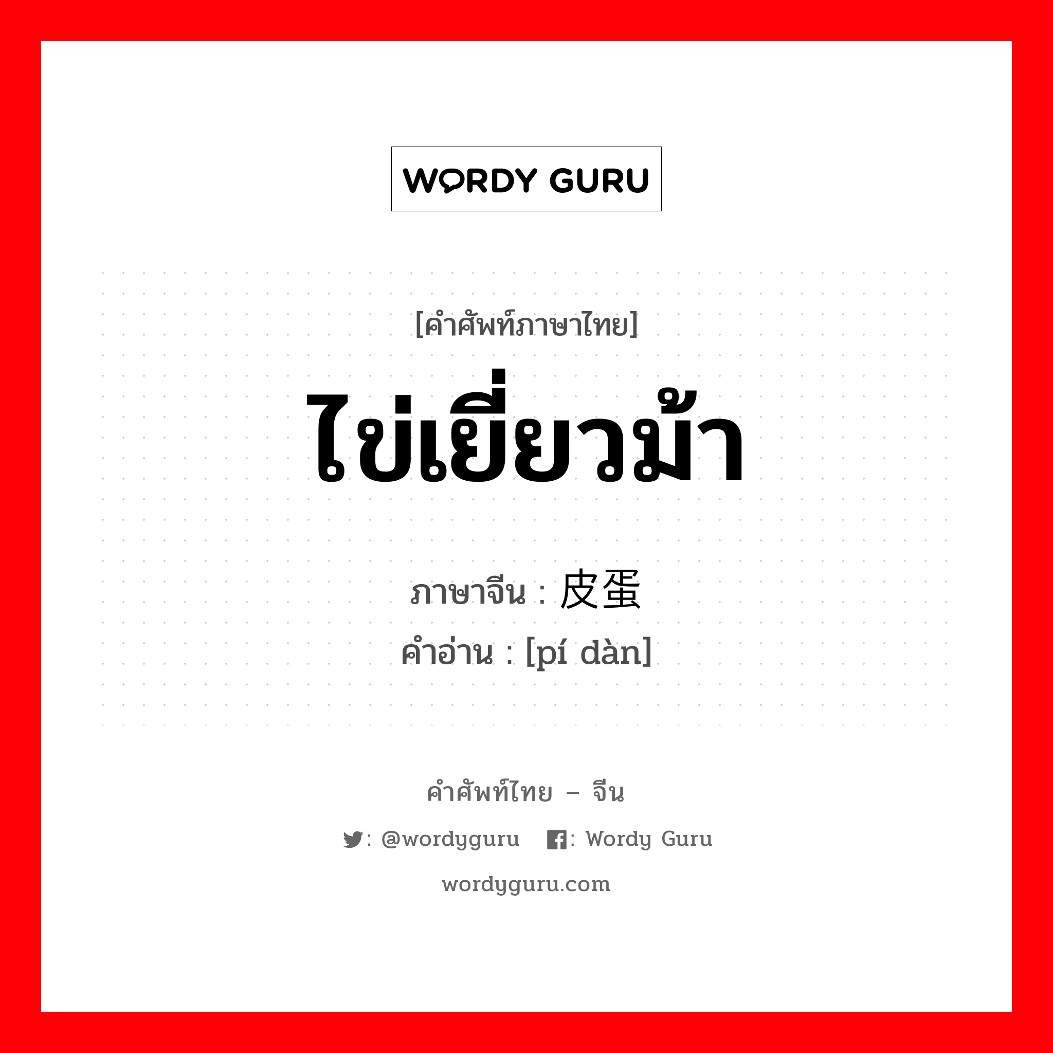 ไข่เยี่ยวม้า ภาษาจีนคืออะไร, คำศัพท์ภาษาไทย - จีน ไข่เยี่ยวม้า ภาษาจีน 皮蛋 คำอ่าน [pí dàn]