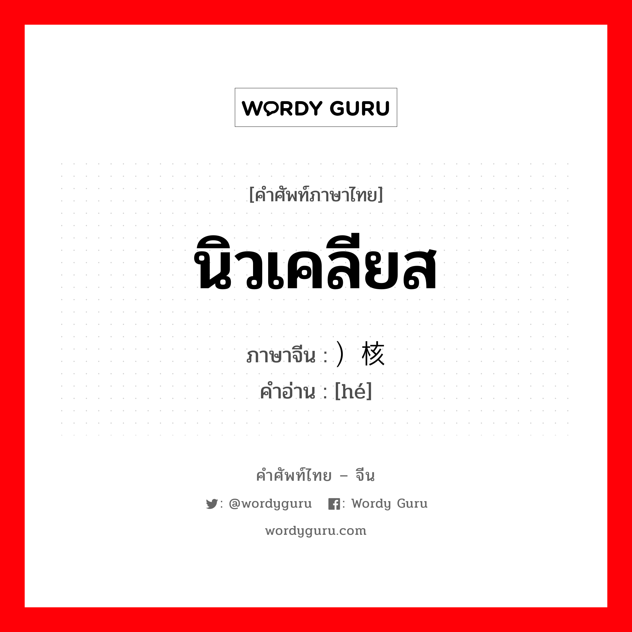 นิวเคลียส ภาษาจีนคืออะไร, คำศัพท์ภาษาไทย - จีน นิวเคลียส ภาษาจีน ）核 คำอ่าน [hé]