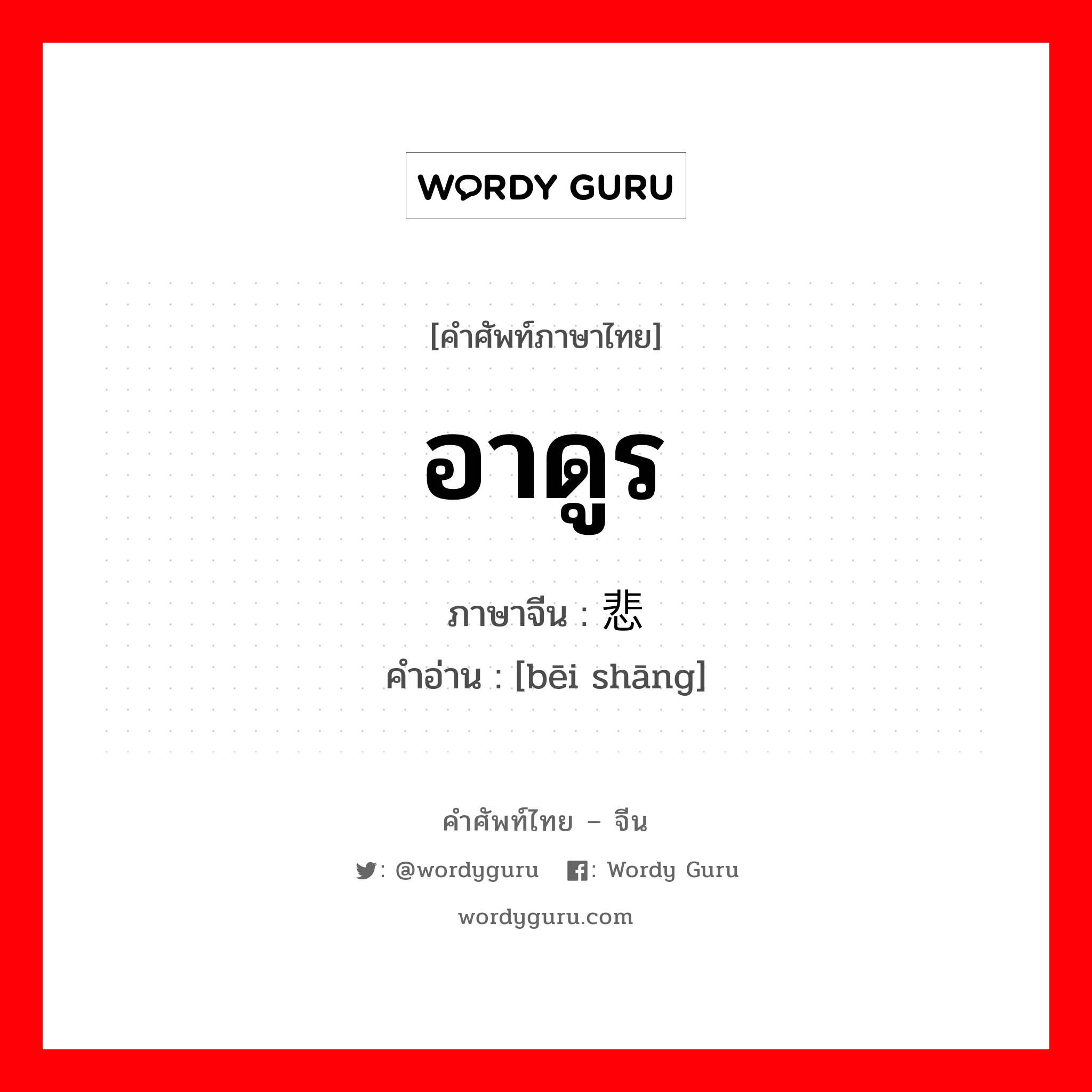 อาดูร ภาษาจีนคืออะไร, คำศัพท์ภาษาไทย - จีน อาดูร ภาษาจีน 悲伤 คำอ่าน [bēi shāng]