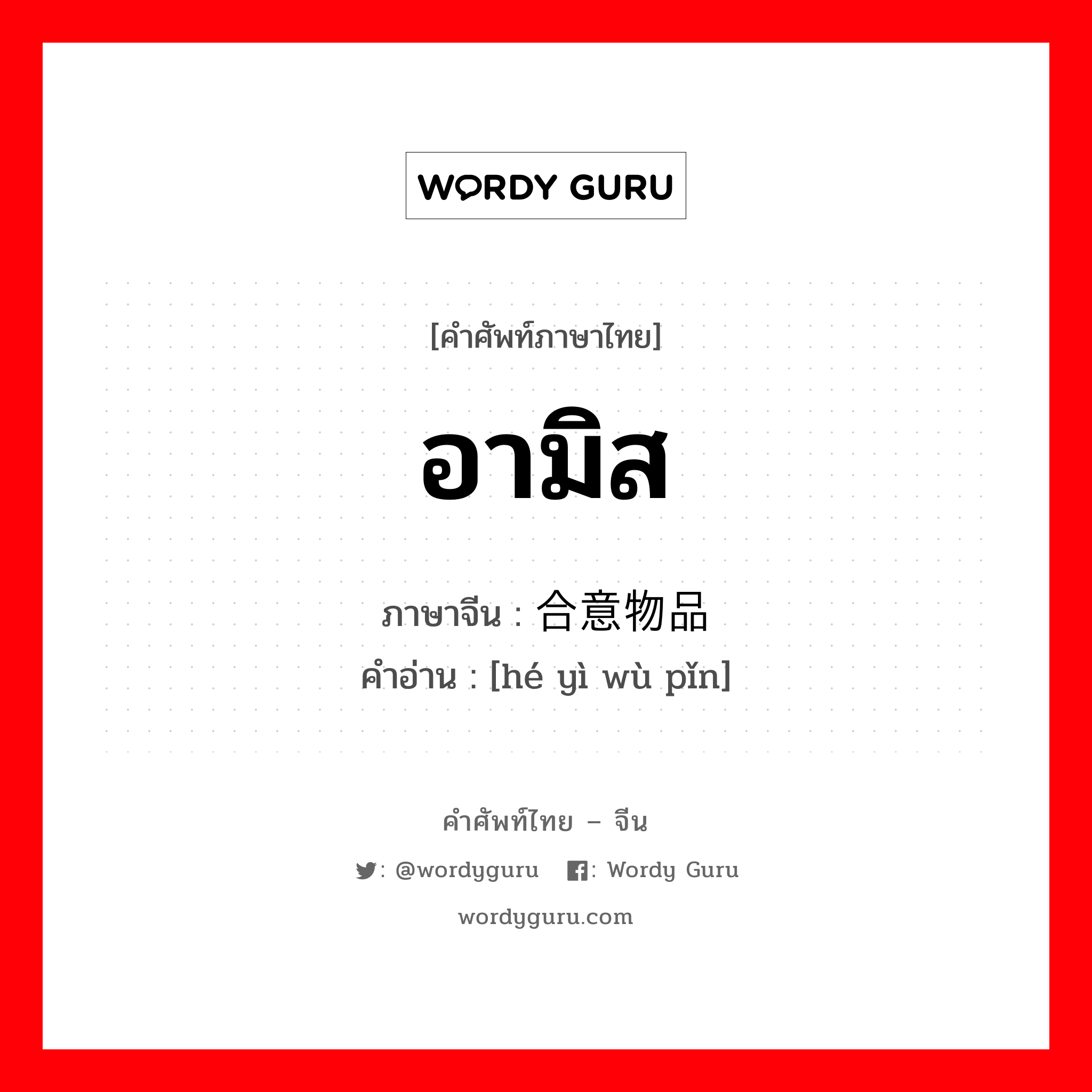 อามิส ภาษาจีนคืออะไร, คำศัพท์ภาษาไทย - จีน อามิส ภาษาจีน 合意物品 คำอ่าน [hé yì wù pǐn]