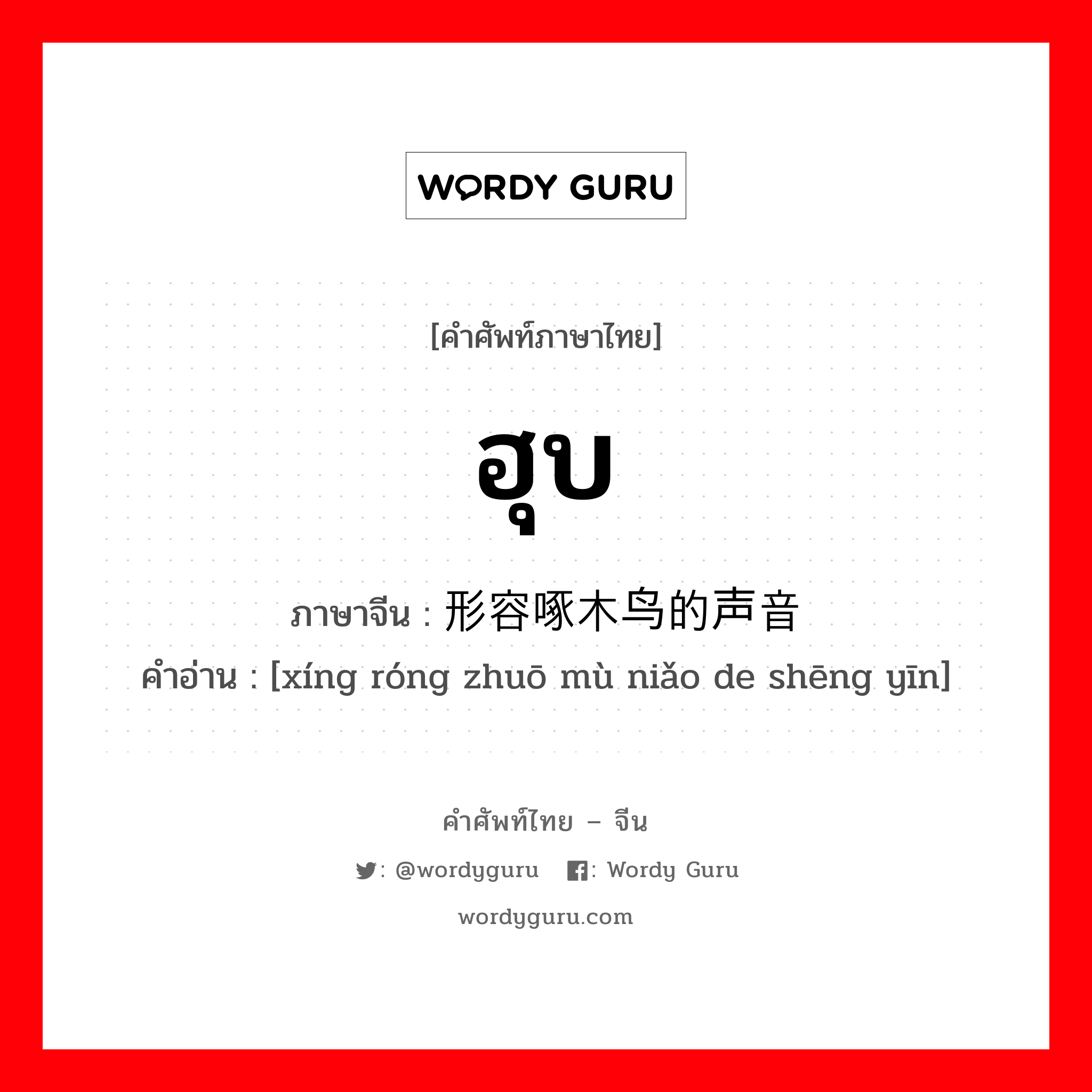 ฮุบ ภาษาจีนคืออะไร, คำศัพท์ภาษาไทย - จีน ฮุบ ภาษาจีน 形容啄木鸟的声音 คำอ่าน [xíng róng zhuō mù niǎo de shēng yīn]