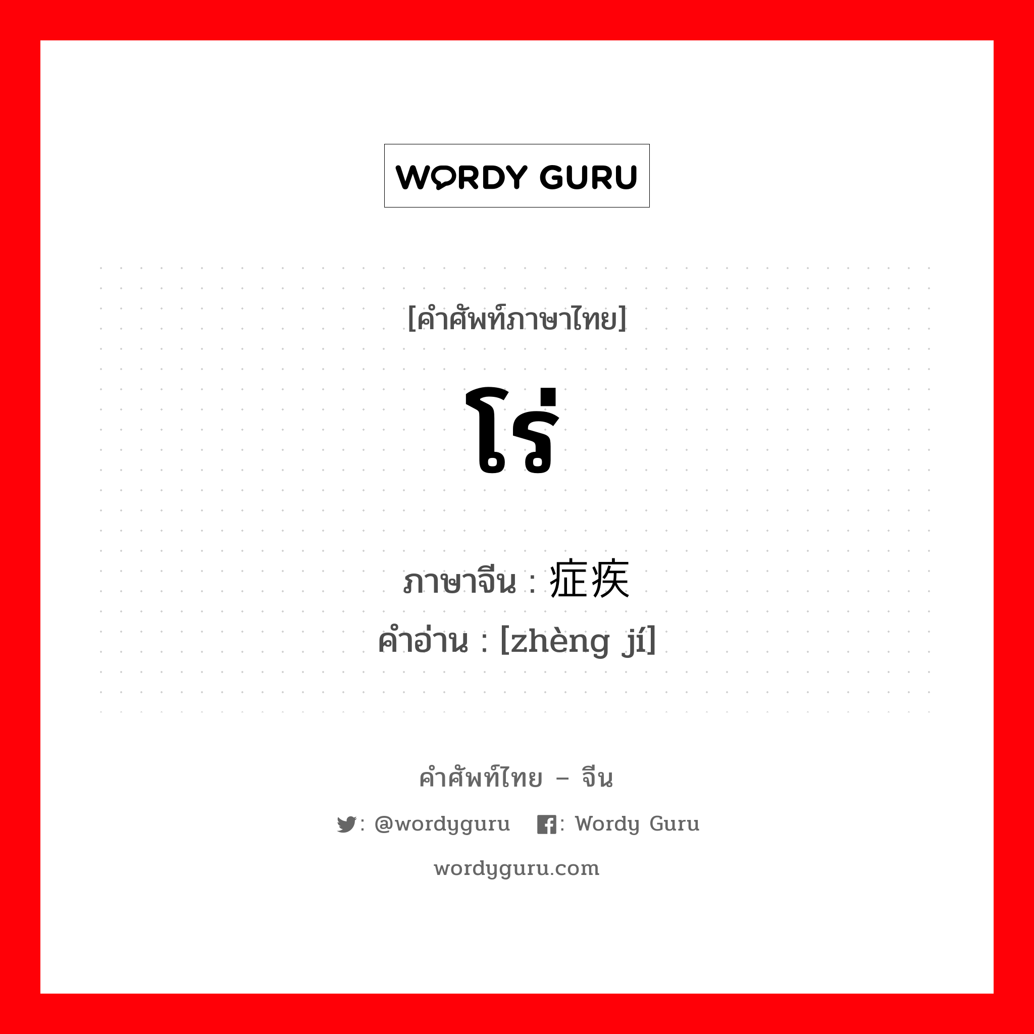 โร่ ภาษาจีนคืออะไร, คำศัพท์ภาษาไทย - จีน โร่ ภาษาจีน 症疾 คำอ่าน [zhèng jí]