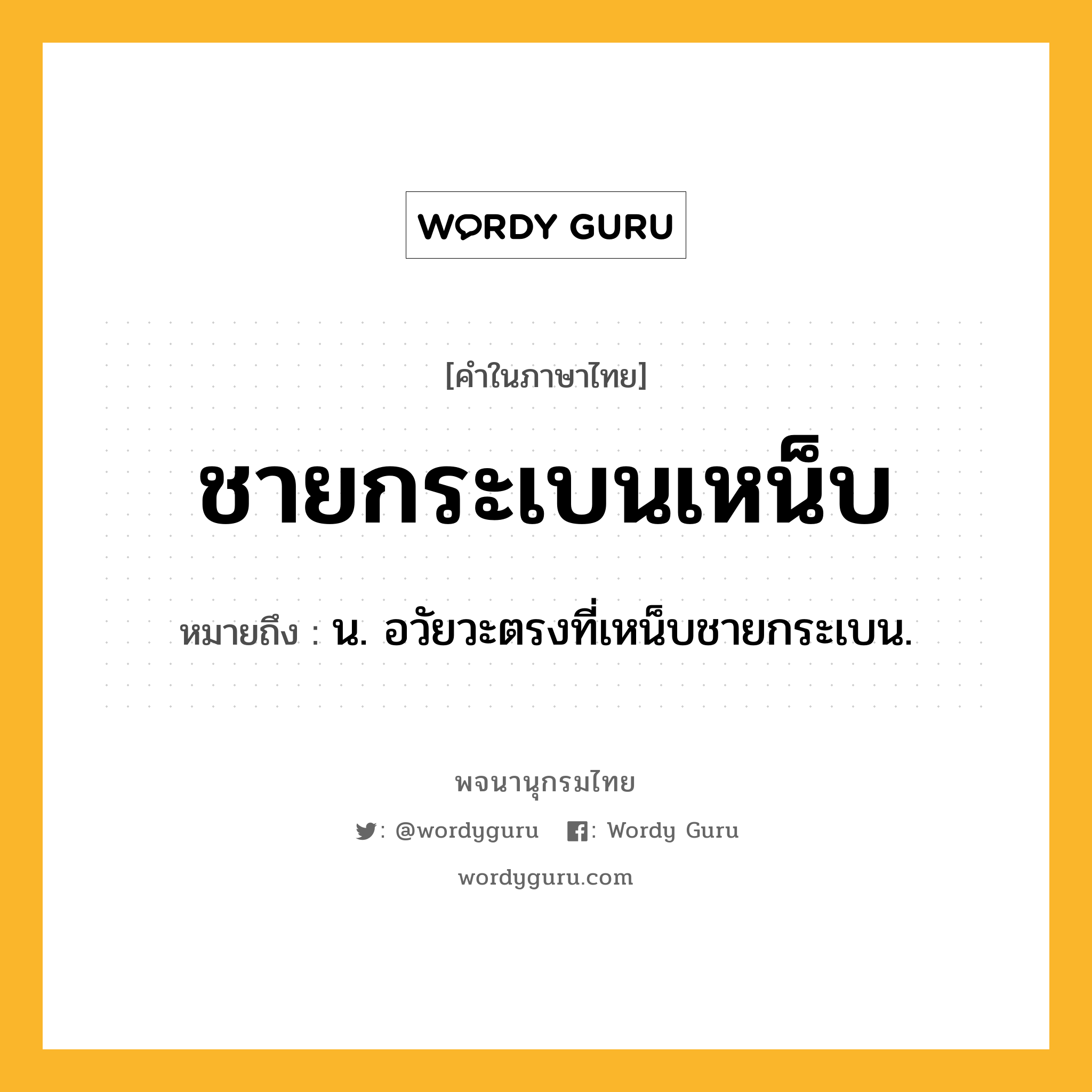 ชายกระเบนเหน็บ ความหมาย หมายถึงอะไร?, คำในภาษาไทย ชายกระเบนเหน็บ หมายถึง น. อวัยวะตรงที่เหน็บชายกระเบน.