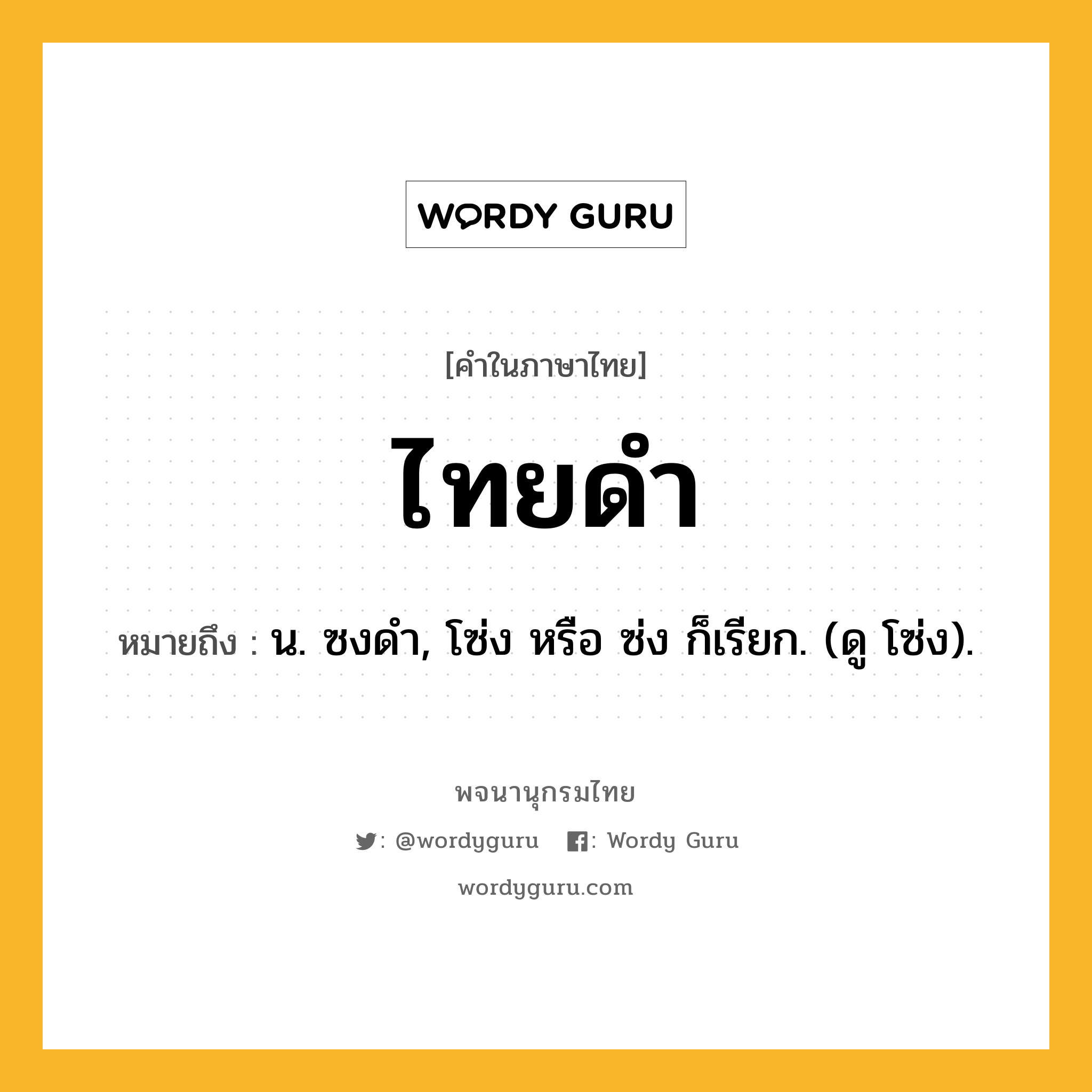 ไทยดำ ความหมาย หมายถึงอะไร?, คำในภาษาไทย ไทยดำ หมายถึง น. ซงดํา, โซ่ง หรือ ซ่ง ก็เรียก. (ดู โซ่ง).