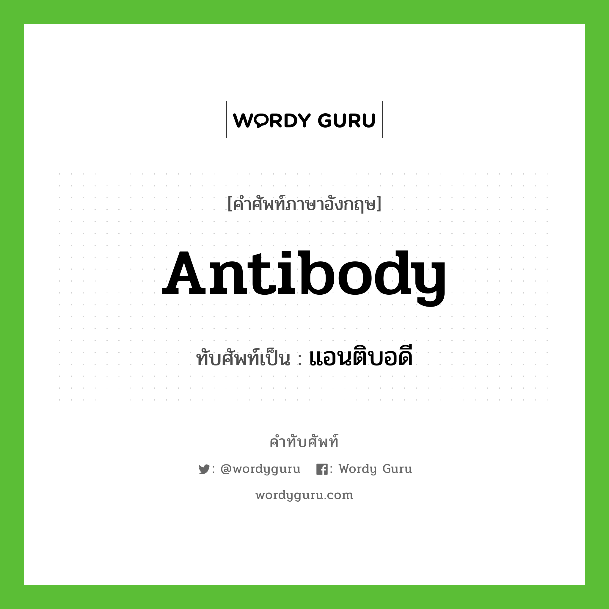 antibody เขียนเป็นคำไทยว่าอะไร?, คำศัพท์ภาษาอังกฤษ antibody ทับศัพท์เป็น แอนติบอดี