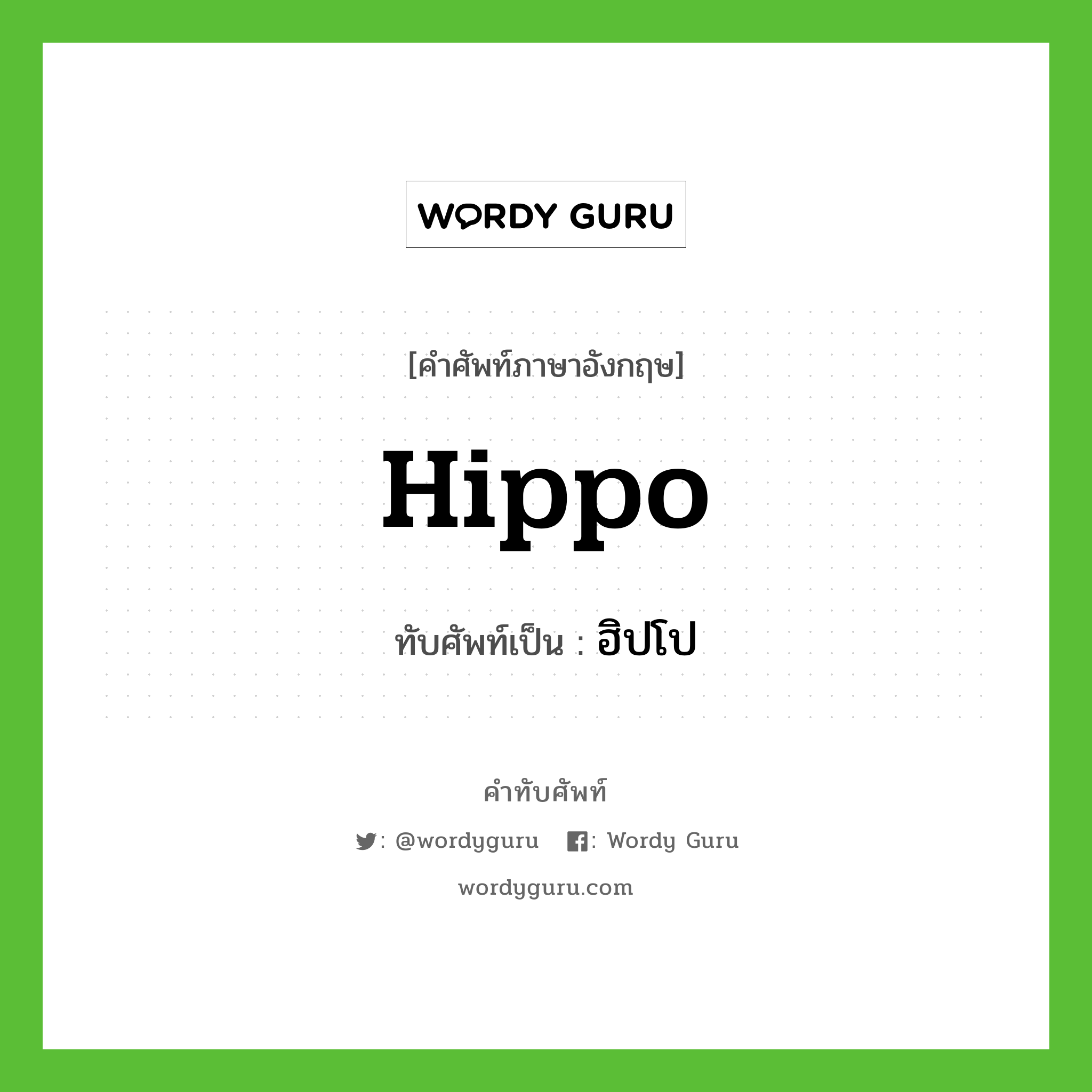 hippo เขียนเป็นคำไทยว่าอะไร?, คำศัพท์ภาษาอังกฤษ hippo ทับศัพท์เป็น ฮิปโป