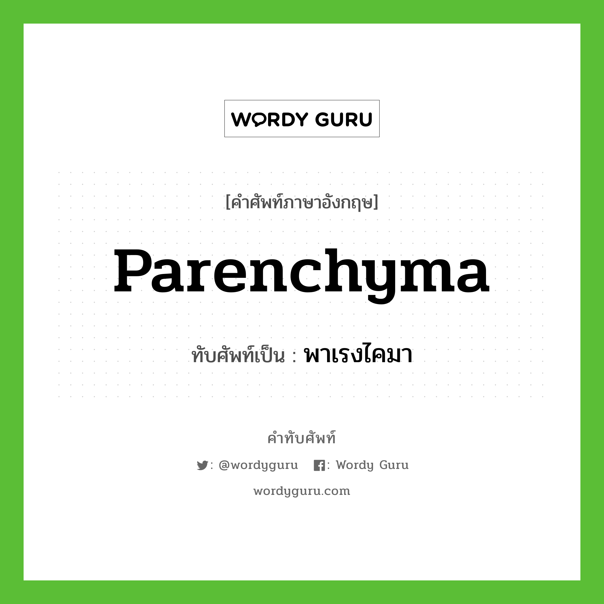parenchyma เขียนเป็นคำไทยว่าอะไร?, คำศัพท์ภาษาอังกฤษ parenchyma ทับศัพท์เป็น พาเรงไคมา