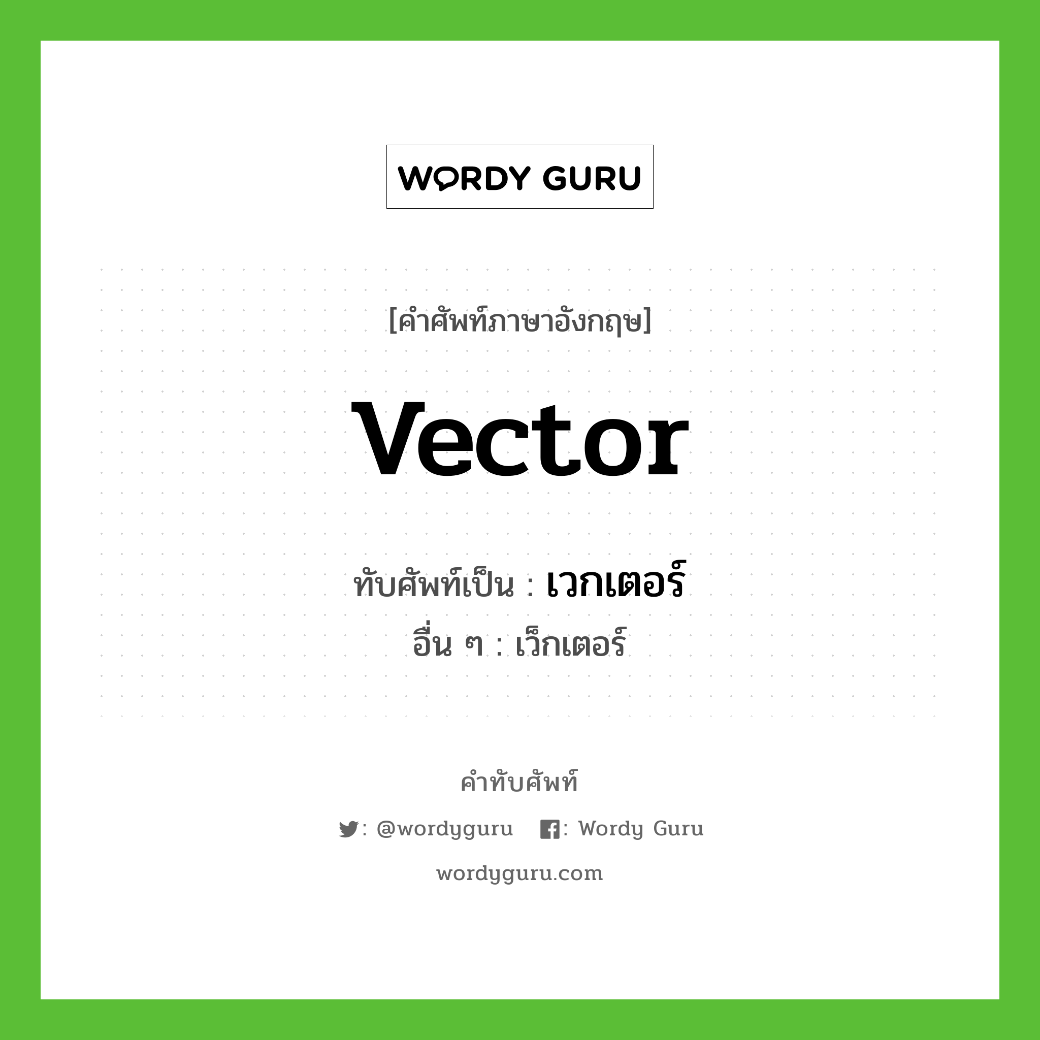 vector เขียนเป็นคำไทยว่าอะไร?, คำศัพท์ภาษาอังกฤษ vector ทับศัพท์เป็น เวกเตอร์ อื่น ๆ เว็กเตอร์